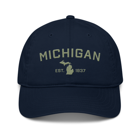 'Michigan EST. 1837' Classic Baseball Cap (Athletic Font) | Beachgrass Green