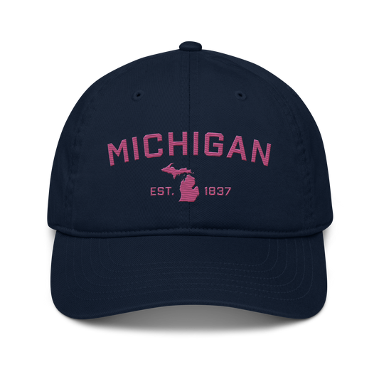 'Michigan EST. 1837' Classic Baseball Cap (Athletic Font) | Apple Blossom Pink
