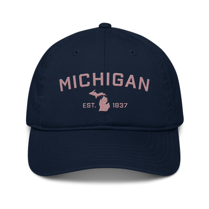 'Michigan EST. 1837' Classic Baseball Cap (Athletic Font) | Cherry Blossom Pink