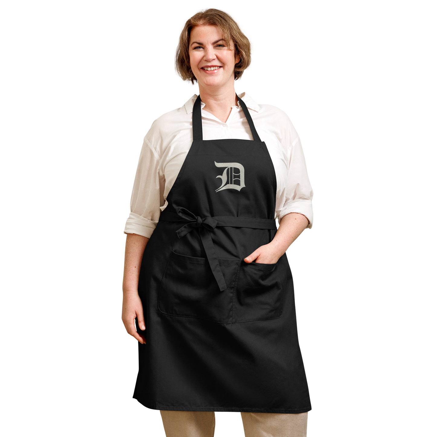 Detroit 'Old English D' Apron (Ivory White) | Unisex Emb.