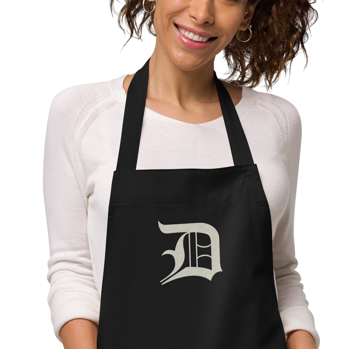 Detroit 'Old English D' Apron (Ivory White) | Unisex Emb.