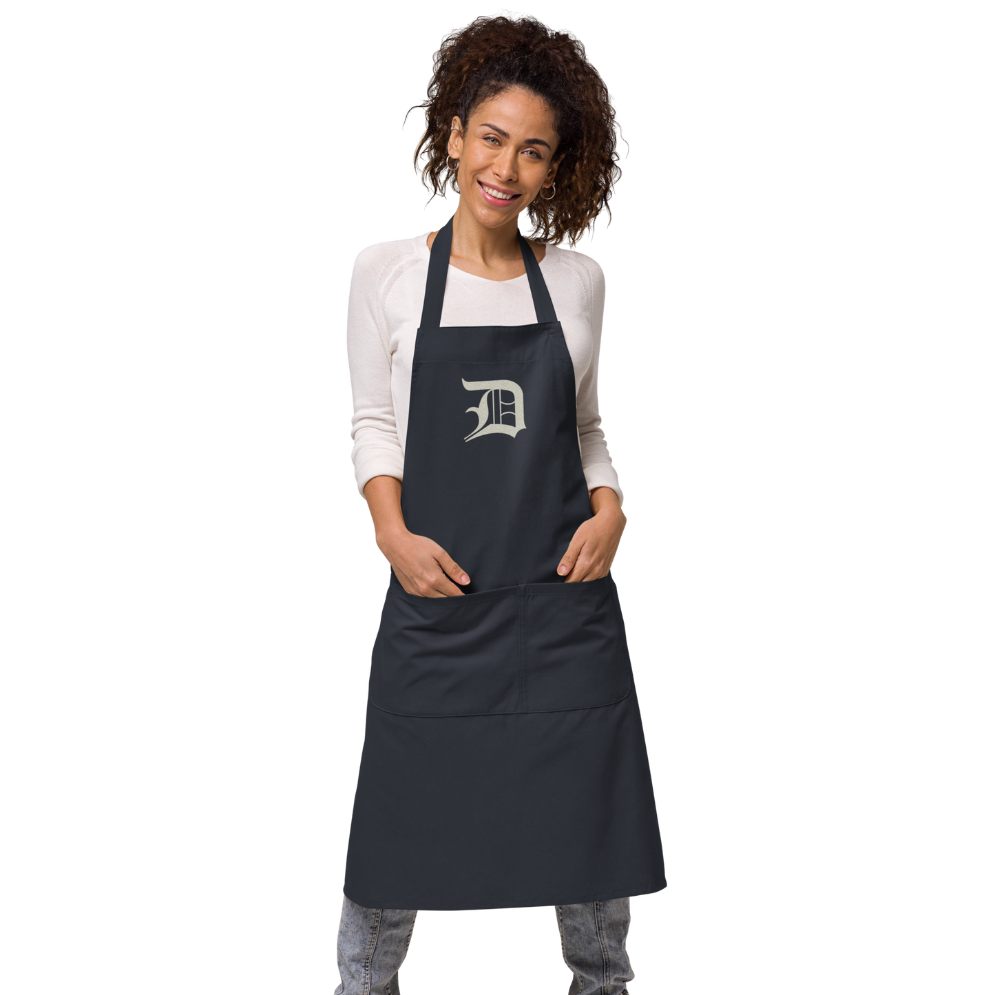 Detroit 'Old English D' Apron (Ivory White) | Unisex Emb.