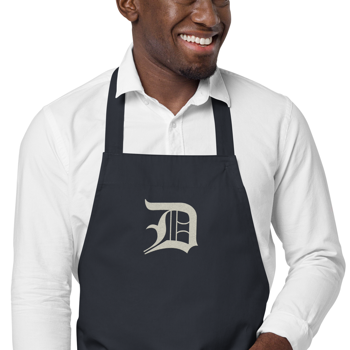 Detroit 'Old English D' Apron (Ivory White) | Unisex Emb.