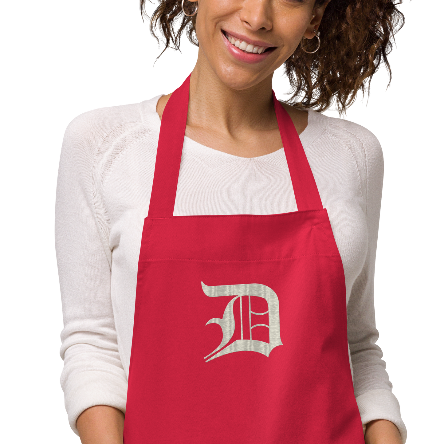 Detroit 'Old English D' Apron (Ivory White) | Unisex Emb.