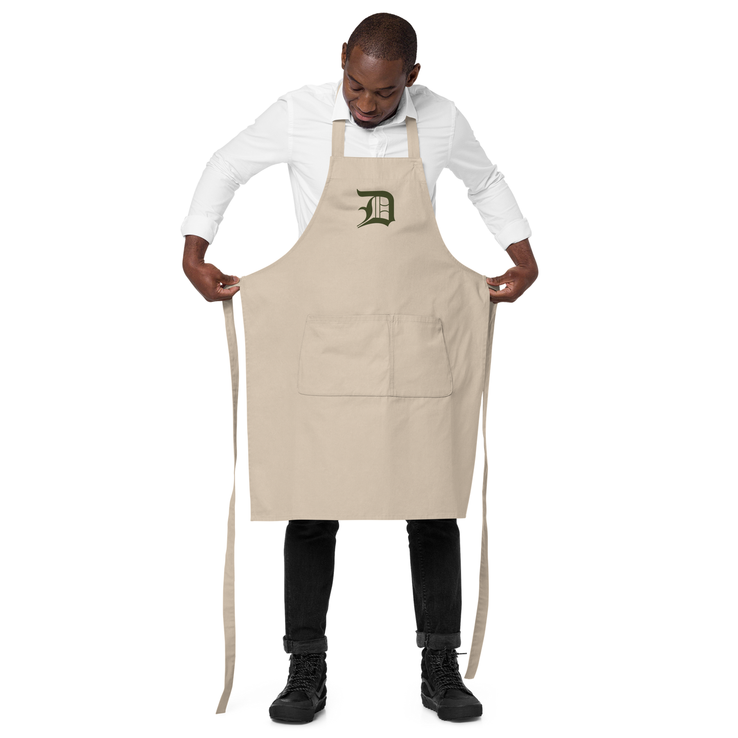 Detroit 'Old English D' Apron (Army Green) | Unisex Emb.