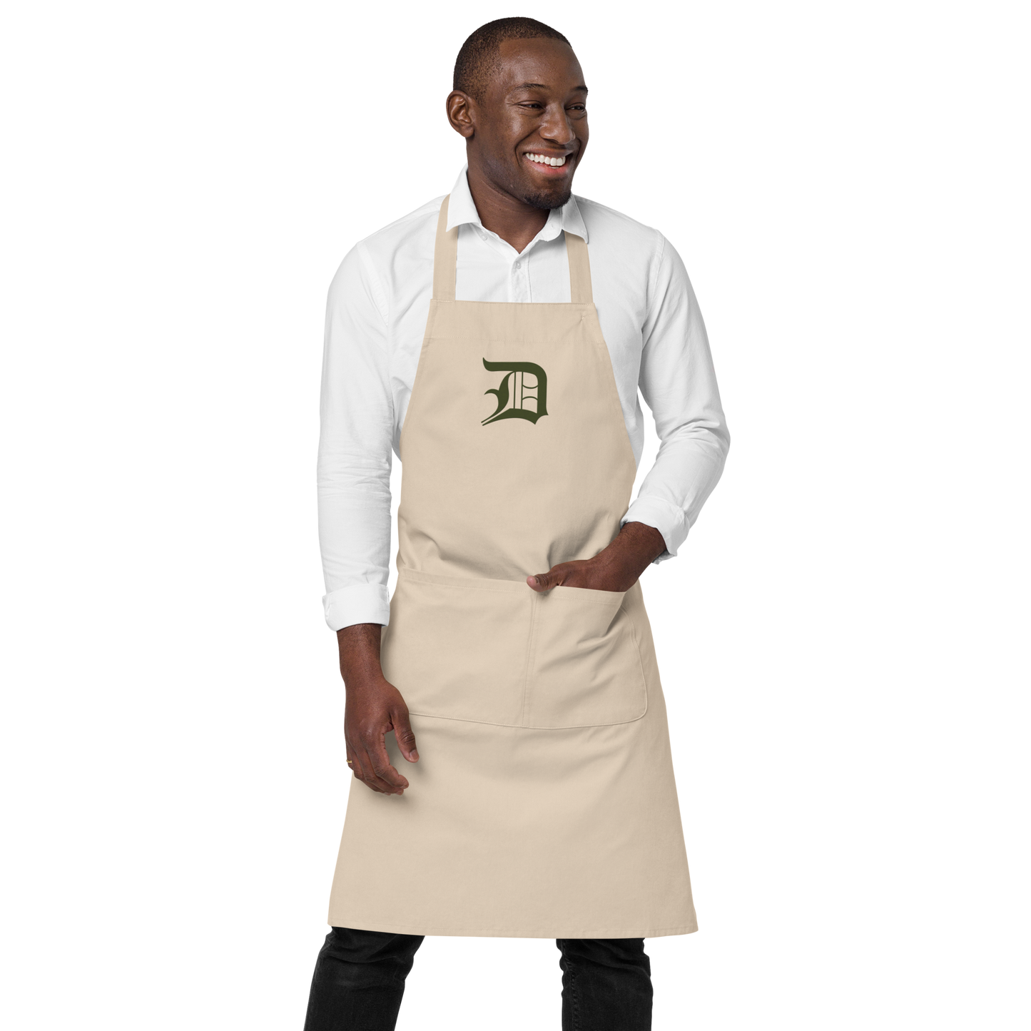 Detroit 'Old English D' Apron (Army Green) | Unisex Emb.