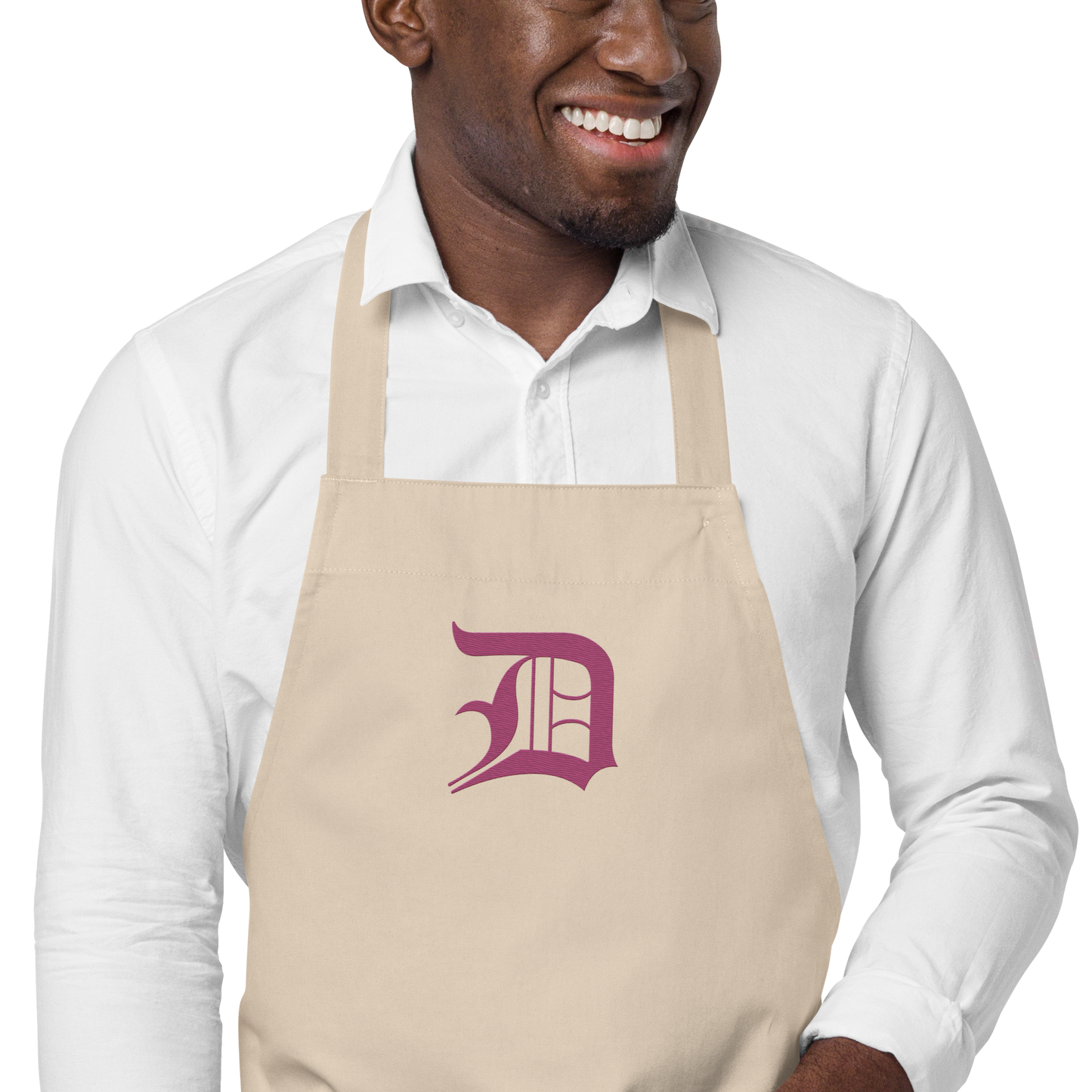 Detroit 'Old English D' Apron (Apple Blossom Pink) | Unisex Emb.