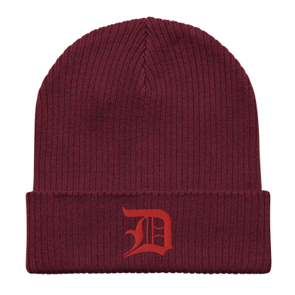 Detroit 'Old English D' Organic Beanie (Red)