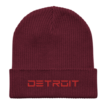 'Detroit'' Organic Beanie (Electric Font) | Red