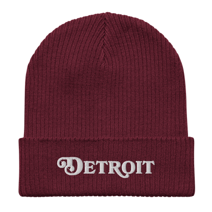 'Detroit' Organic Beanie (Sloped Serif Font)