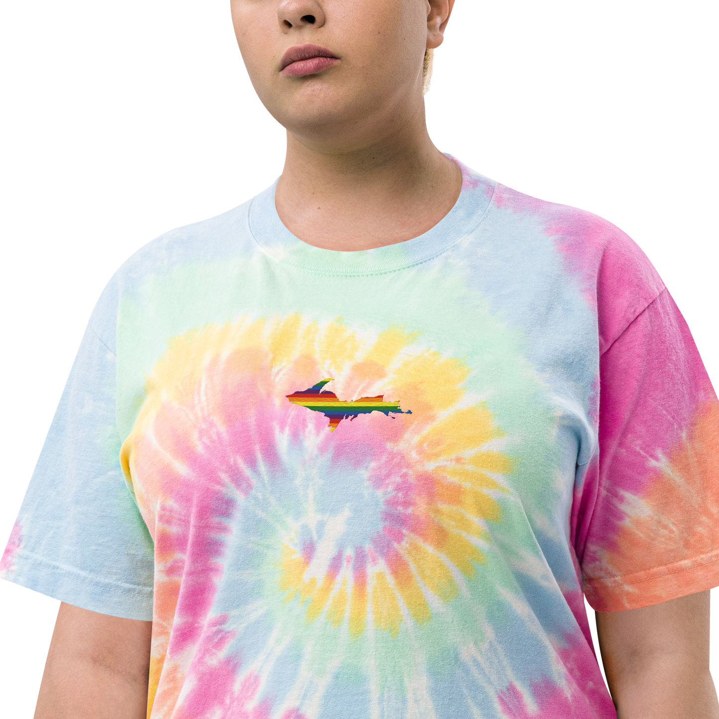 Michigan Upper Peninsula Tie-Dye T-Shirt (w/ UP Pride Flag) | Unisex Oversized