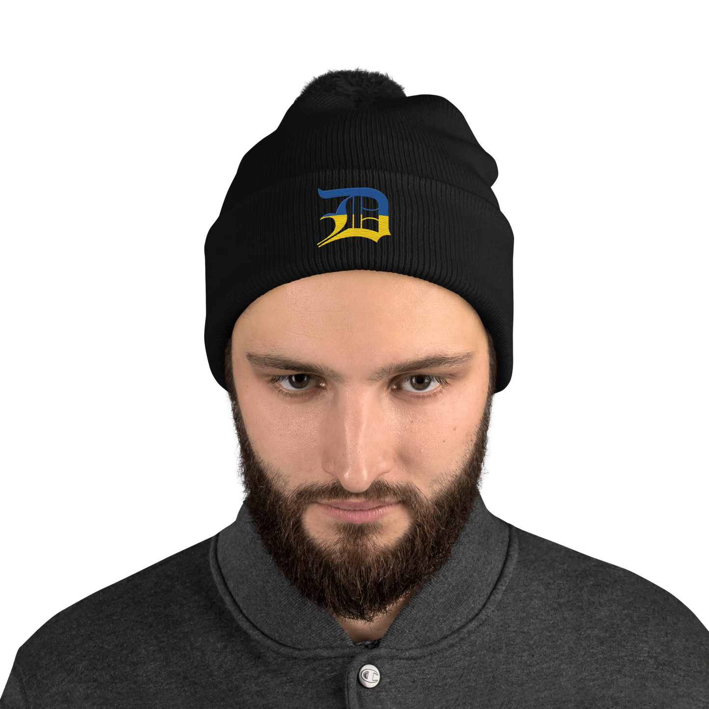 Detroit 'Old English D' Pom-Pom Beanie (Ukraine Edition)