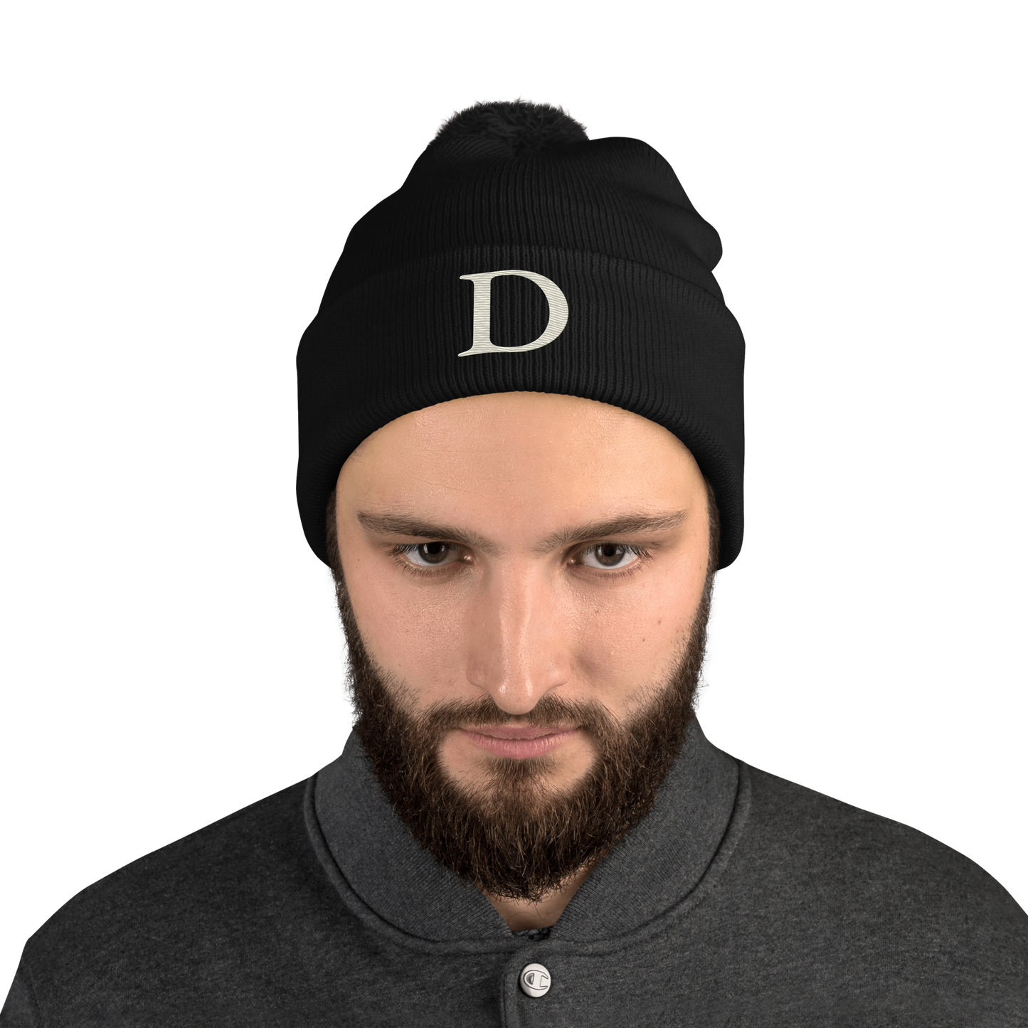 Detroit 'Old French D' Pom-Pom Beanie (Ivory White)