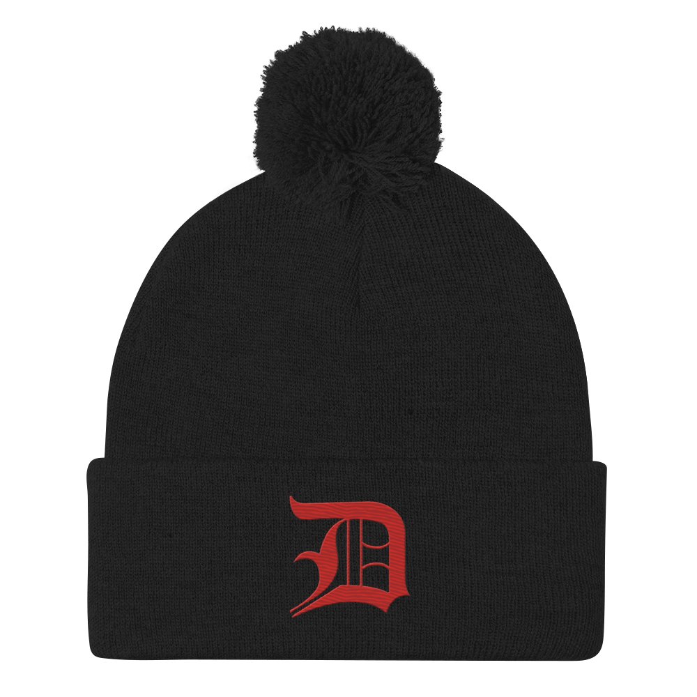 Detroit 'Old English D' Pom-Pom Beanie (Aliform Red)