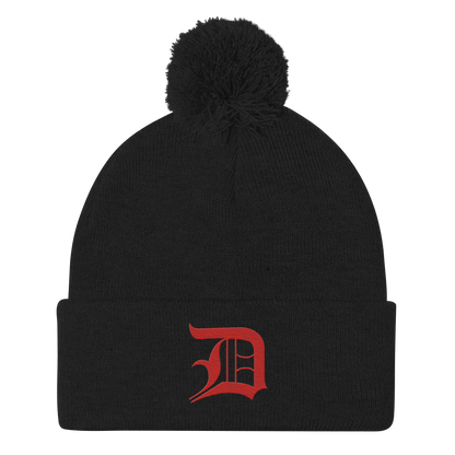 Detroit 'Old English D' Pom-Pom Beanie (Aliform Red)