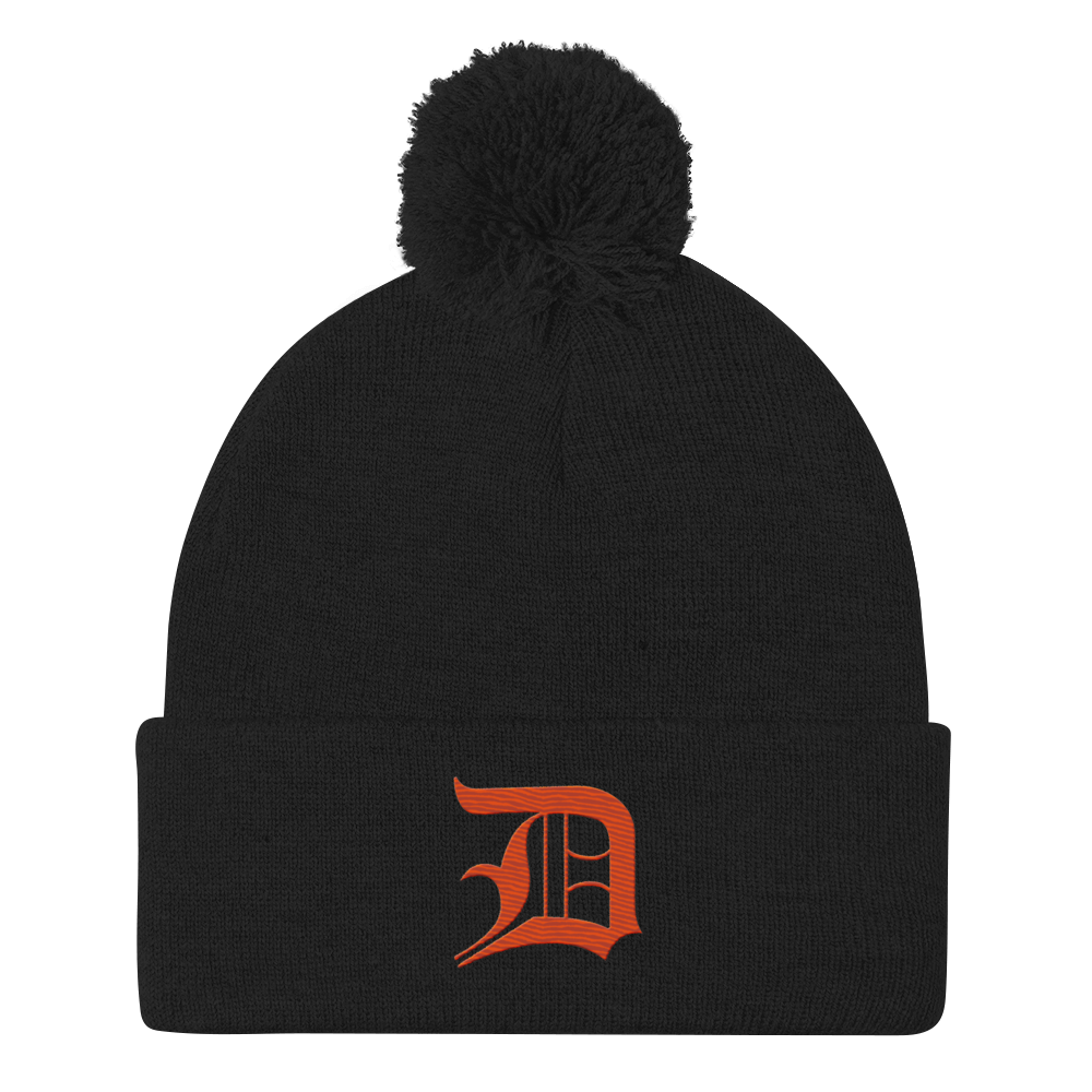 Detroit 'Old English D' Pom-Pom Beanie (Maple Leaf Orange)