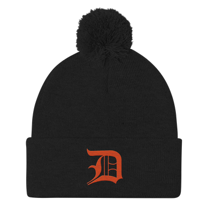 Detroit 'Old English D' Pom-Pom Beanie (Maple Leaf Orange)