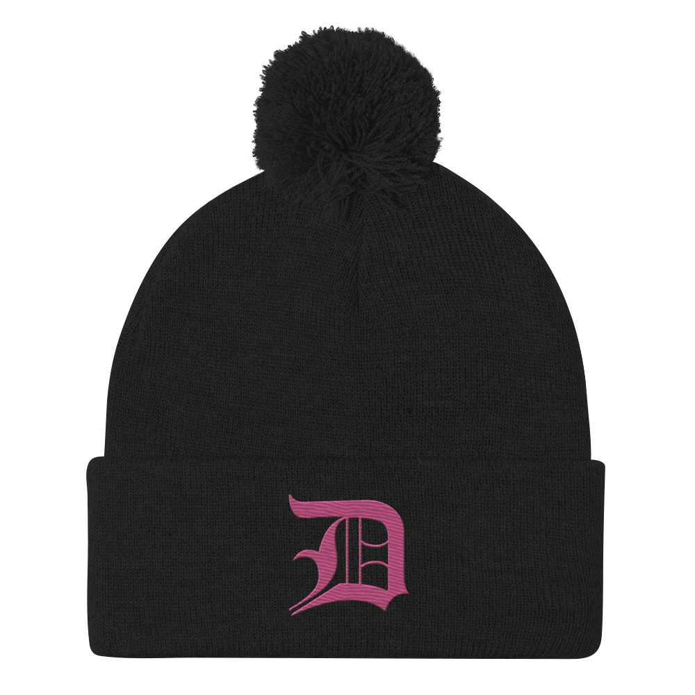 Detroit 'Old English D' Pom-Pom Beanie (Apple Blossom Pink)