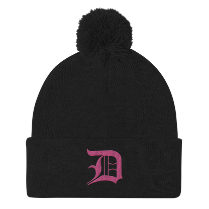 Detroit 'Old English D' Pom-Pom Beanie (Apple Blossom Pink)