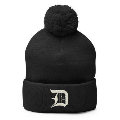 Detroit 'Old English D' Pom-Pom Beanie (Ivory White)