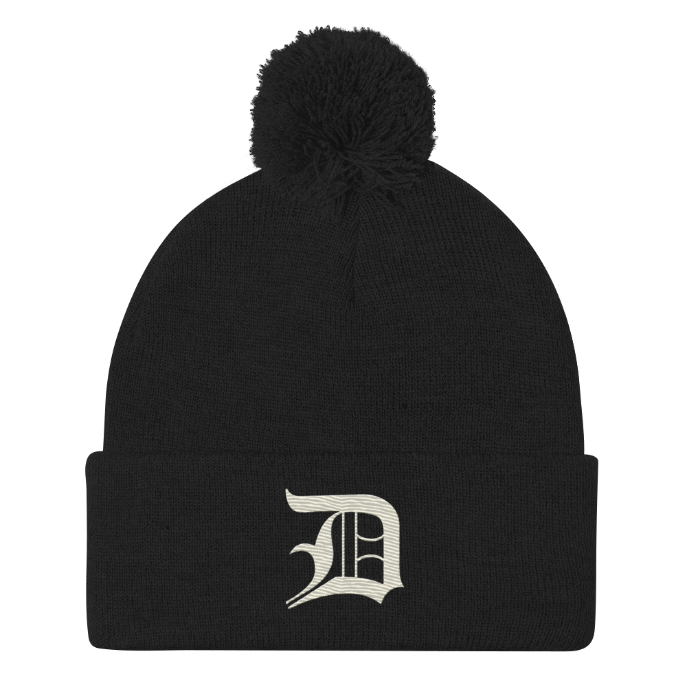 Detroit 'Old English D' Pom-Pom Beanie (Ivory White)