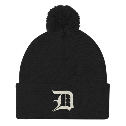 Detroit 'Old English D' Pom-Pom Beanie (Ivory White)