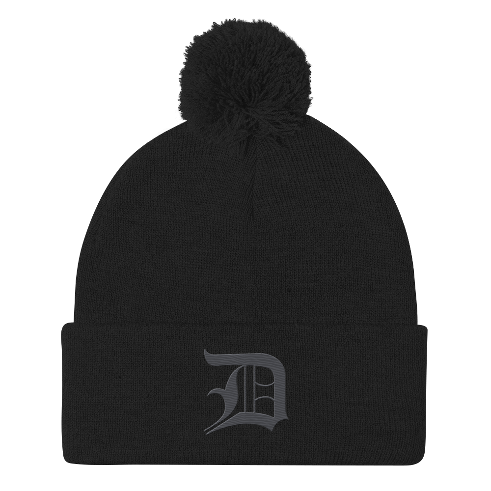 Detroit 'Old English D' Pom-Pom Beanie (Iron Ore Grey)