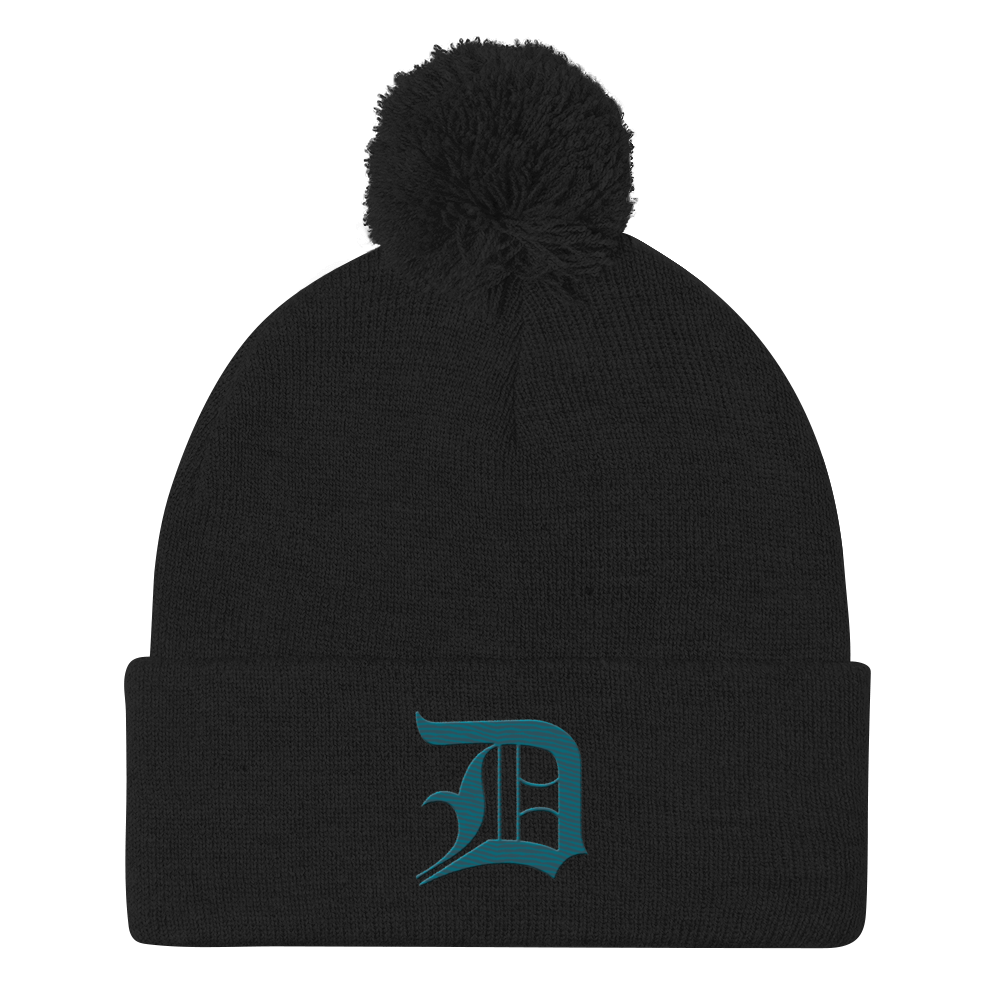 Detroit 'Old English D' Pom-Pom Beanie (Auburn Hills Teal)