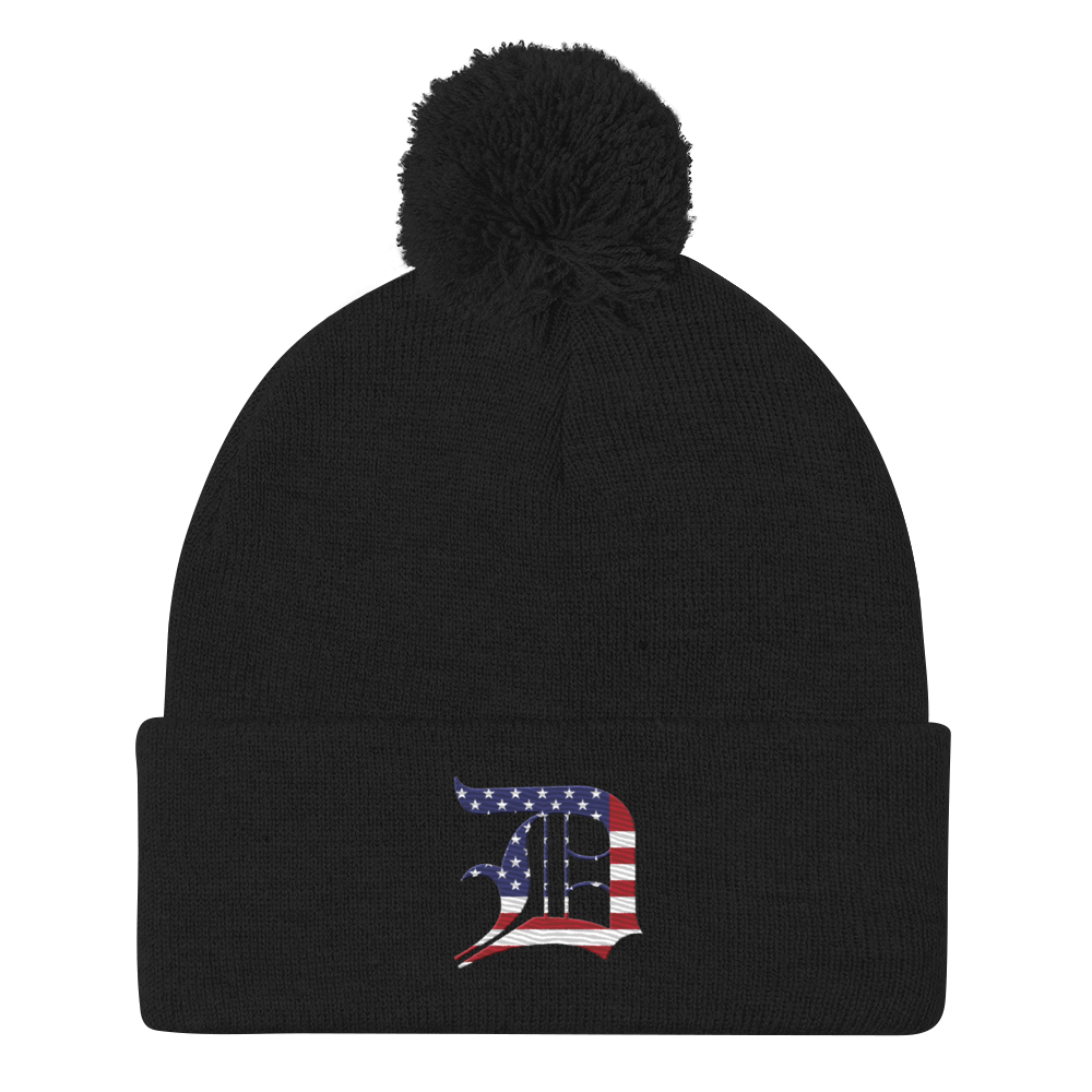 Detroit 'Old English D' Pom-Pom Beanie (Patriotic Edition)