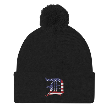 Detroit 'Old English D' Pom-Pom Beanie (Patriotic Edition)