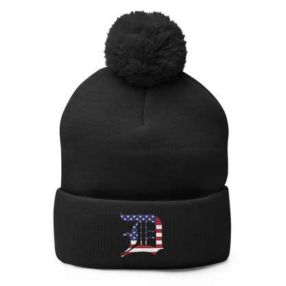 Detroit 'Old English D' Pom-Pom Beanie (Patriotic Edition)