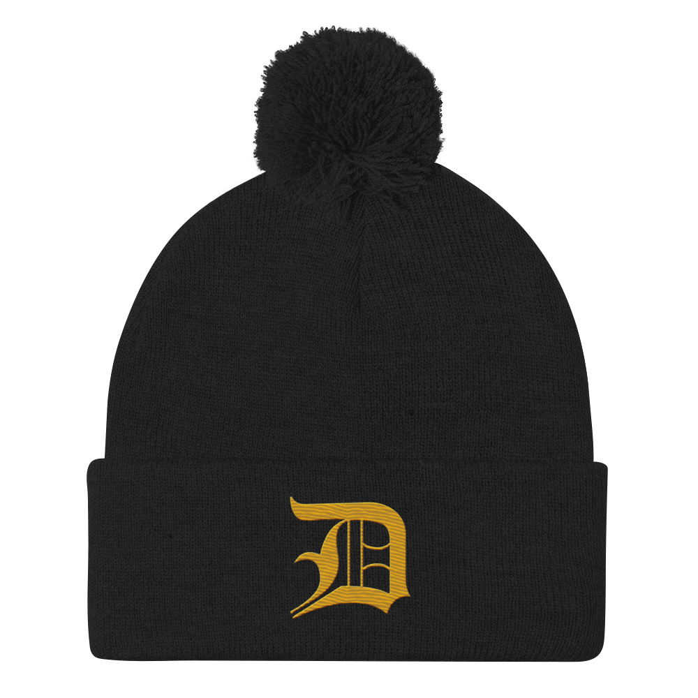 Detroit 'Old English D' Pom-Pom Beanie (Gold)