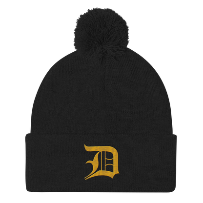 Detroit 'Old English D' Pom-Pom Beanie (Gold)