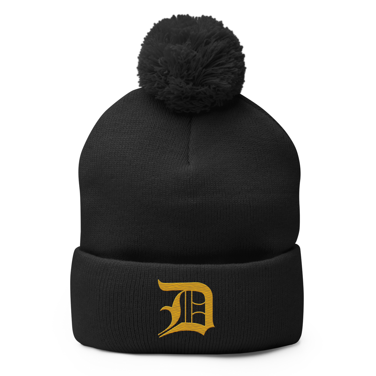 Detroit 'Old English D' Pom-Pom Beanie (Gold)