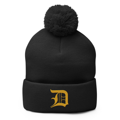 Detroit 'Old English D' Pom-Pom Beanie (Gold)