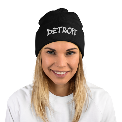 'Detroit' Pom-Pom Beanie (Tag Font)