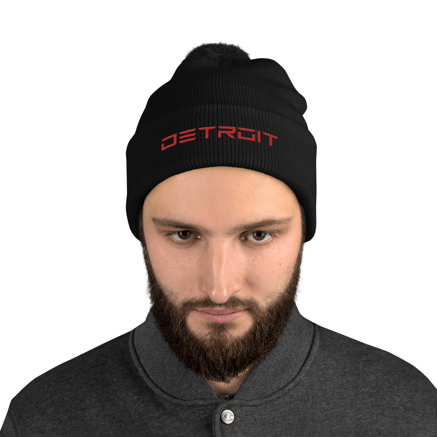 'Detroit' Pom-Pom Beanie (Electric Font) | Red