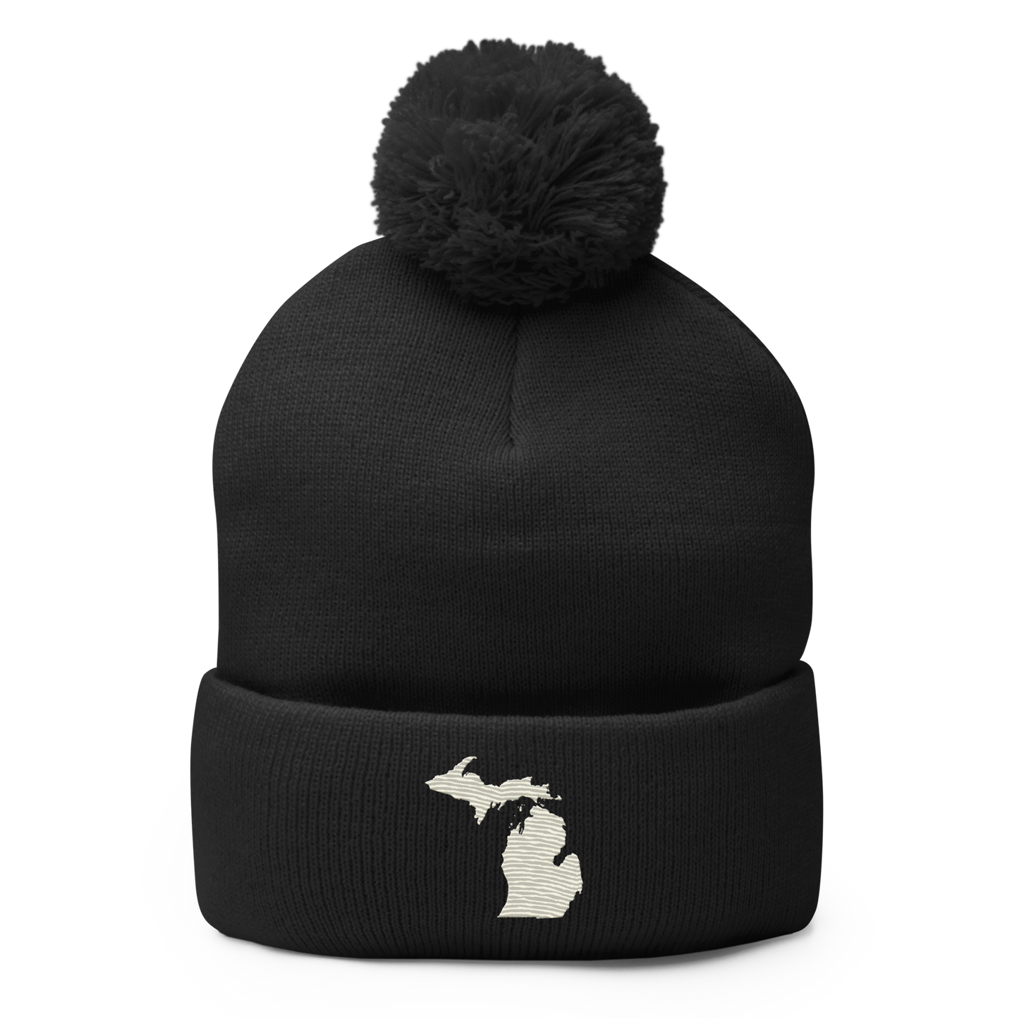 Michigan Pom-Pom Beanie | Ivory White Outline