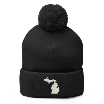 Michigan Pom-Pom Beanie | Ivory White Outline