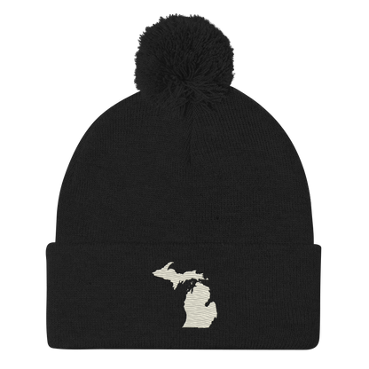 Michigan Pom-Pom Beanie | Ivory White Outline