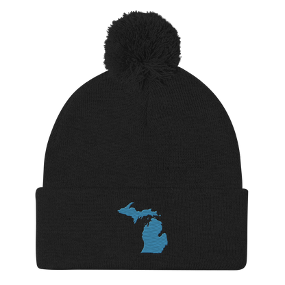 Michigan Pom-Pom Beanie | Traverse Blue Outline