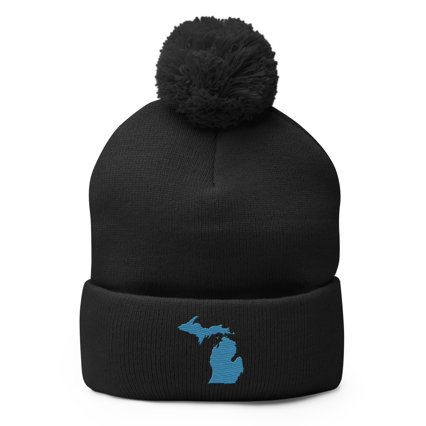 Michigan Pom-Pom Beanie | Traverse Blue Outline