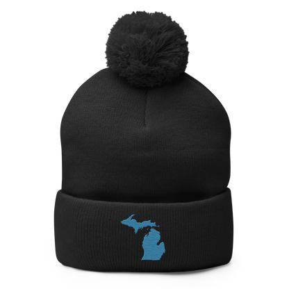 Michigan Pom-Pom Beanie | Traverse Blue Outline