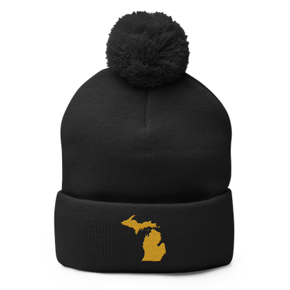 Michigan Pom-Pom Beanie | Gold Outline