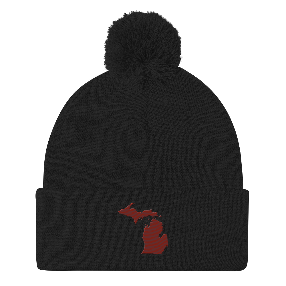 Michigan Pom-Pom Beanie | Cherryland Red Outline