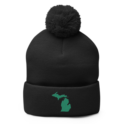 Michigan Pom-Pom Beanie | Emerald Green Outline