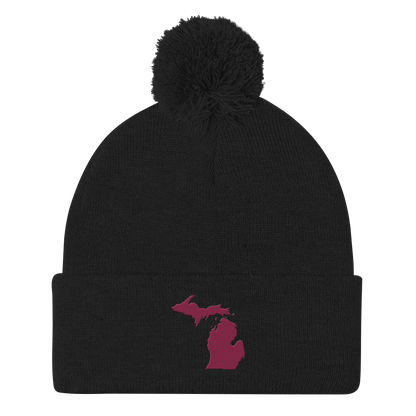 Michigan Pom-Pom Beanie | Ruby Red Outline