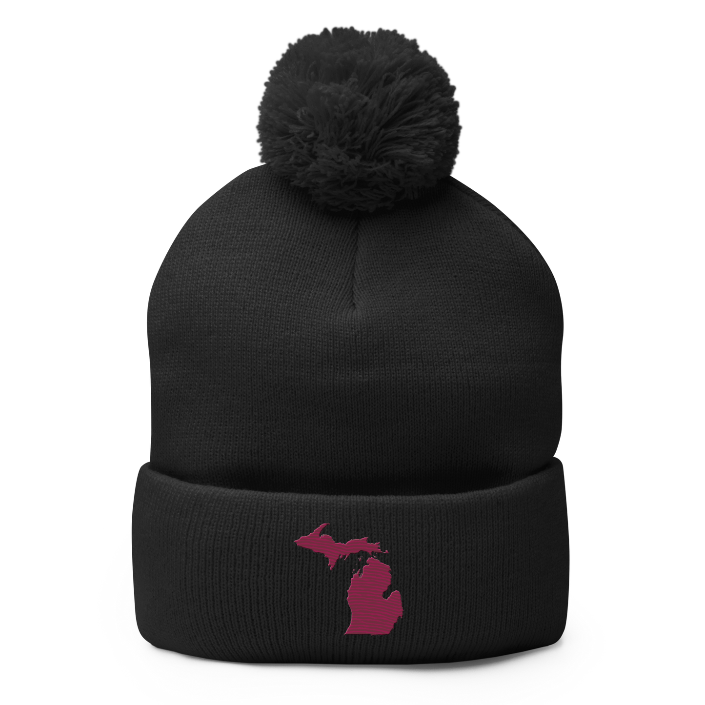 Michigan Pom-Pom Beanie | Ruby Red Outline