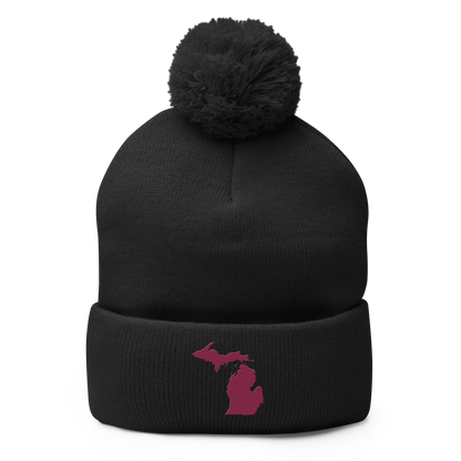 Michigan Pom-Pom Beanie | Ruby Red Outline