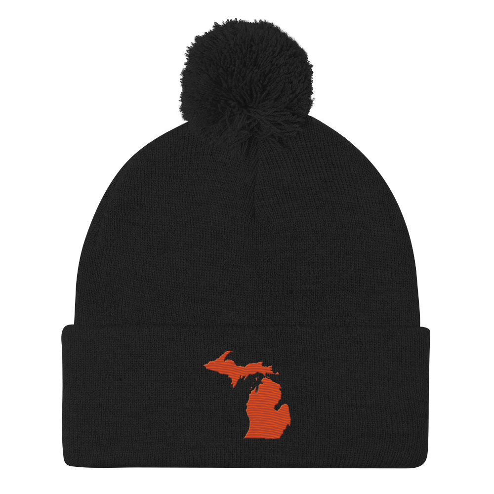 Michigan Pom-Pom Beanie | Maple Leaf Orange Outline